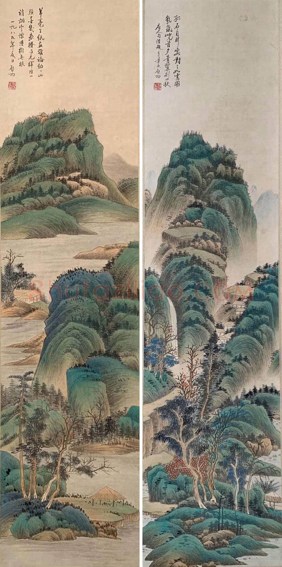 启功巨制《青绿山水八屏》，珍藏首选 | 国画欣赏