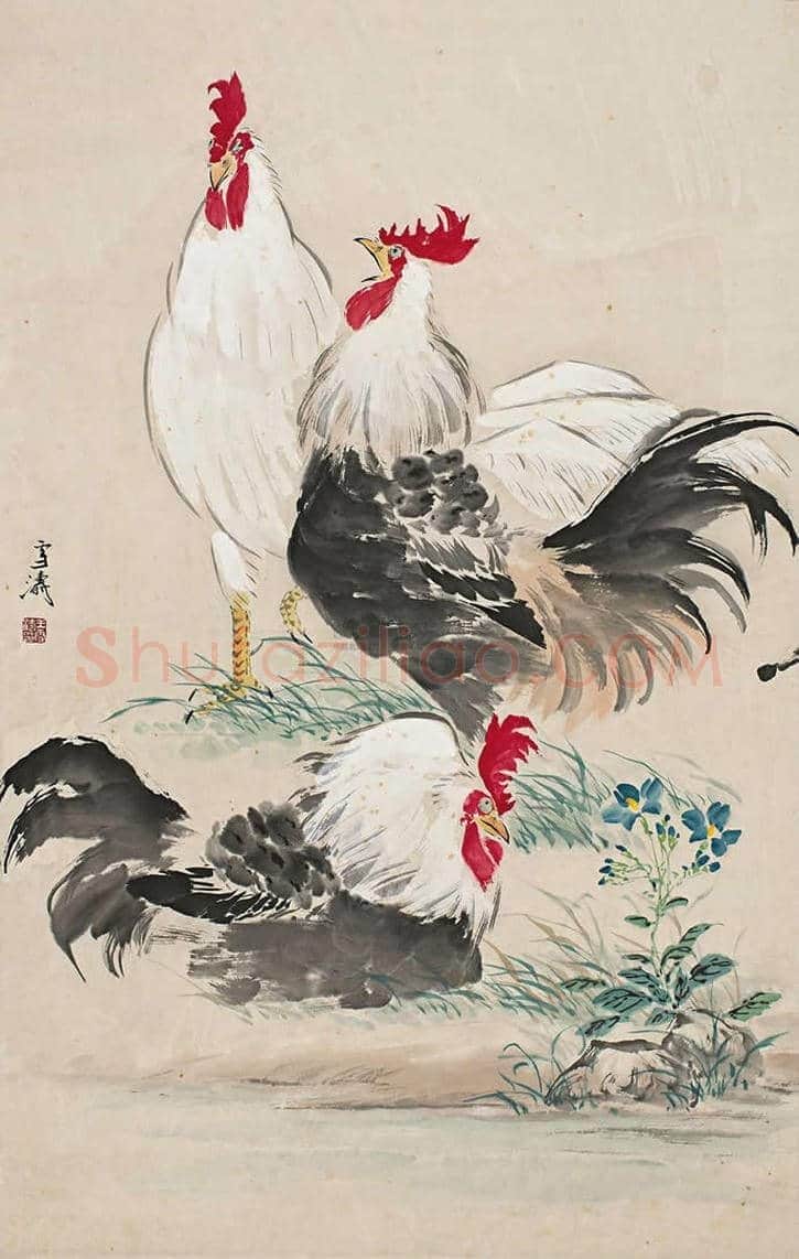 王雪涛画笔下的鸡,喜庆吉祥 | 书画百科