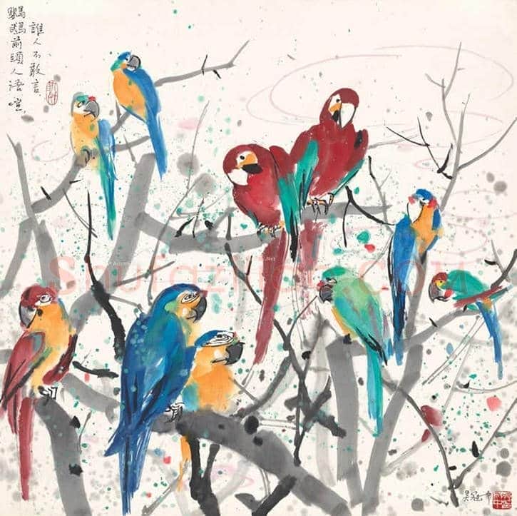 吴冠中画笔下的鹦鹉 | 书画百科