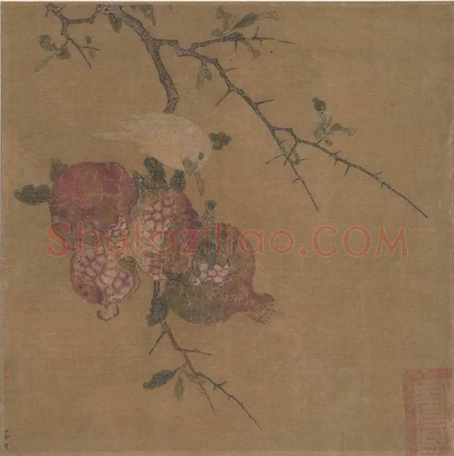 马麟作品《石榴文鸟》欣赏 | 书画科普