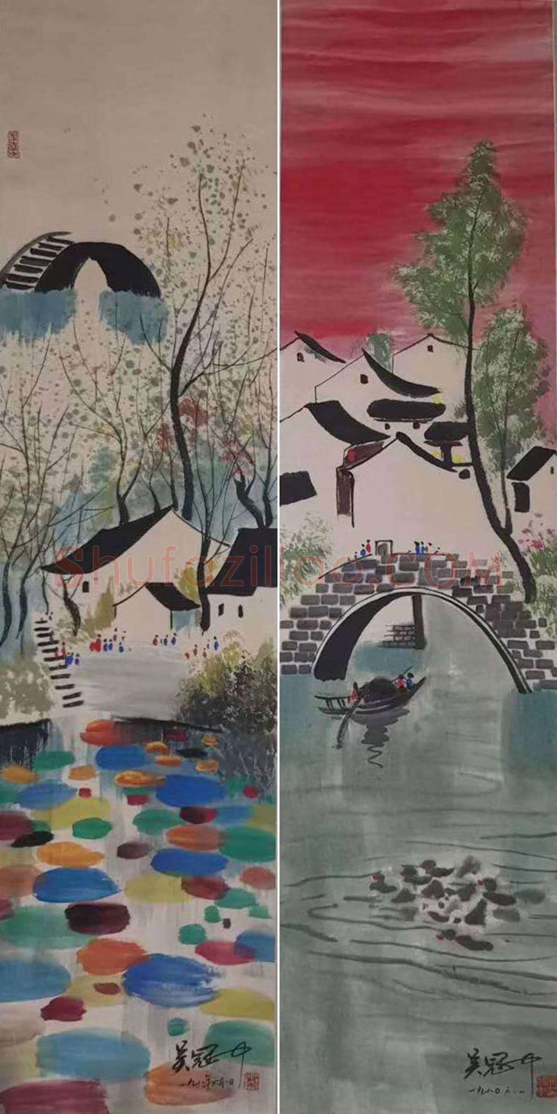 吴冠中《水乡十二条屏》，至臻至精之作！ | 国画欣赏
