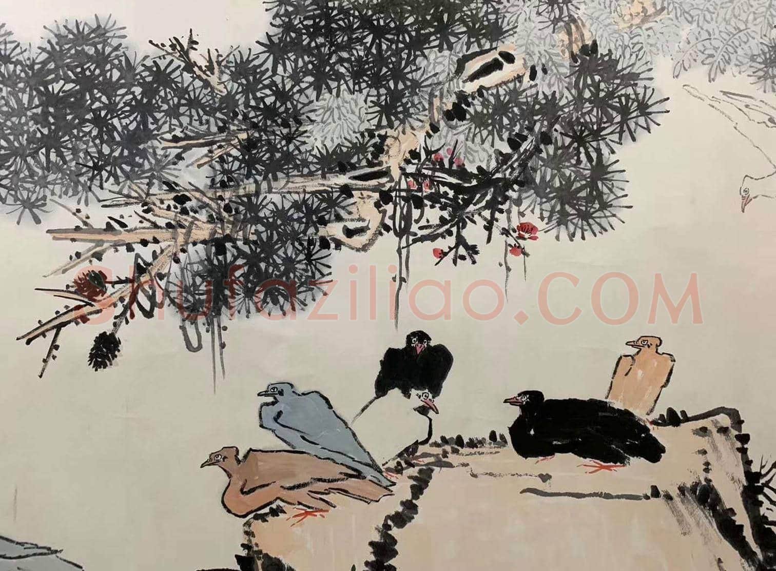 潘天寿《松梅群鸽图》，殿堂级巨制！ | 国画鉴赏