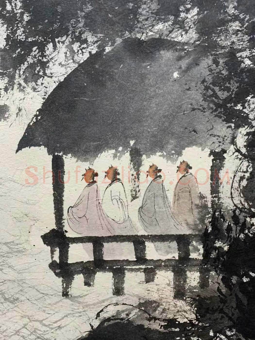 傅抱石磅礴巨制《雲峯山下》，撼世呈现！ | 国画图片