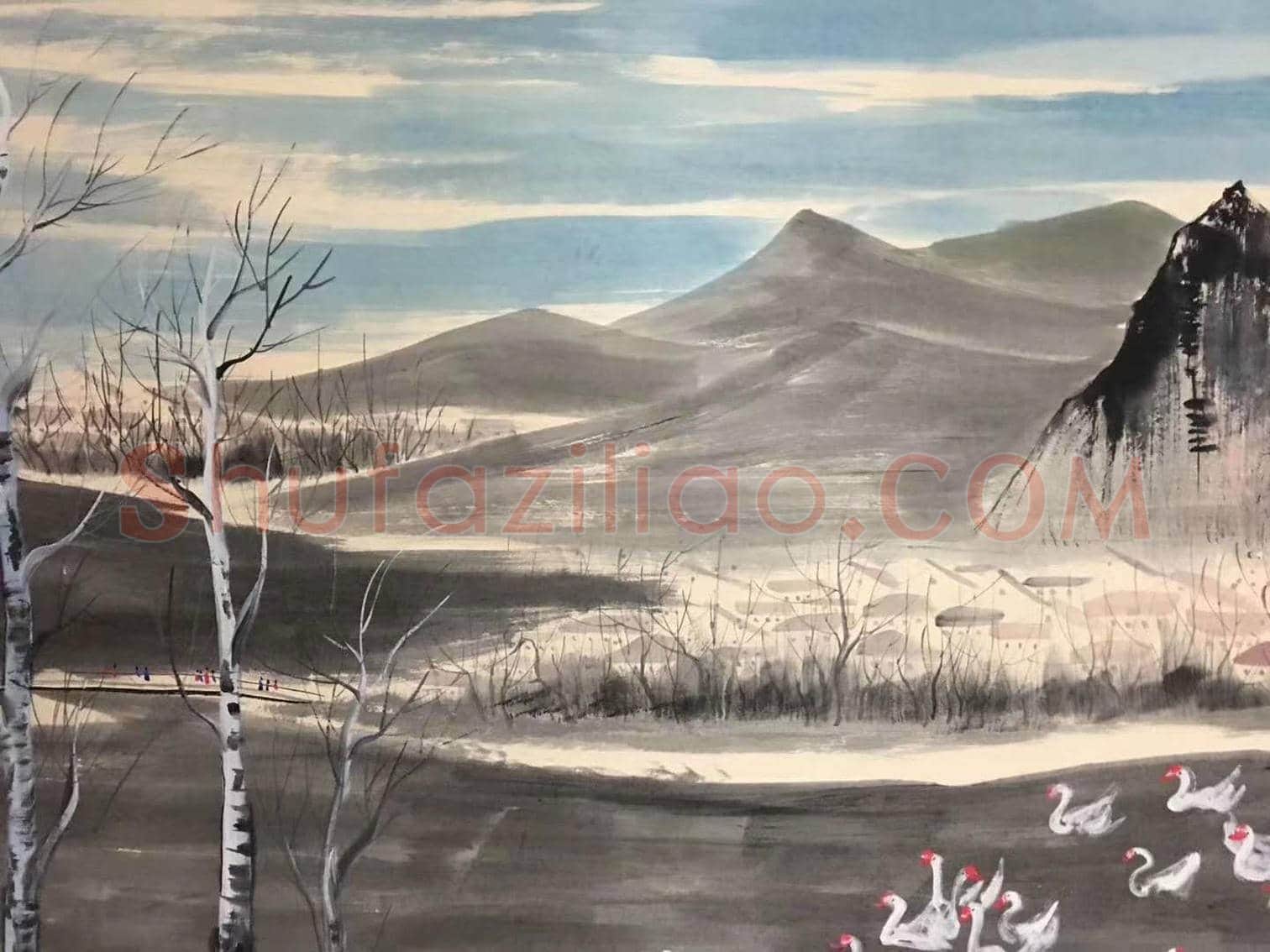 吴冠中巨制《山村景色》,珍罕之作 | 国画赏析