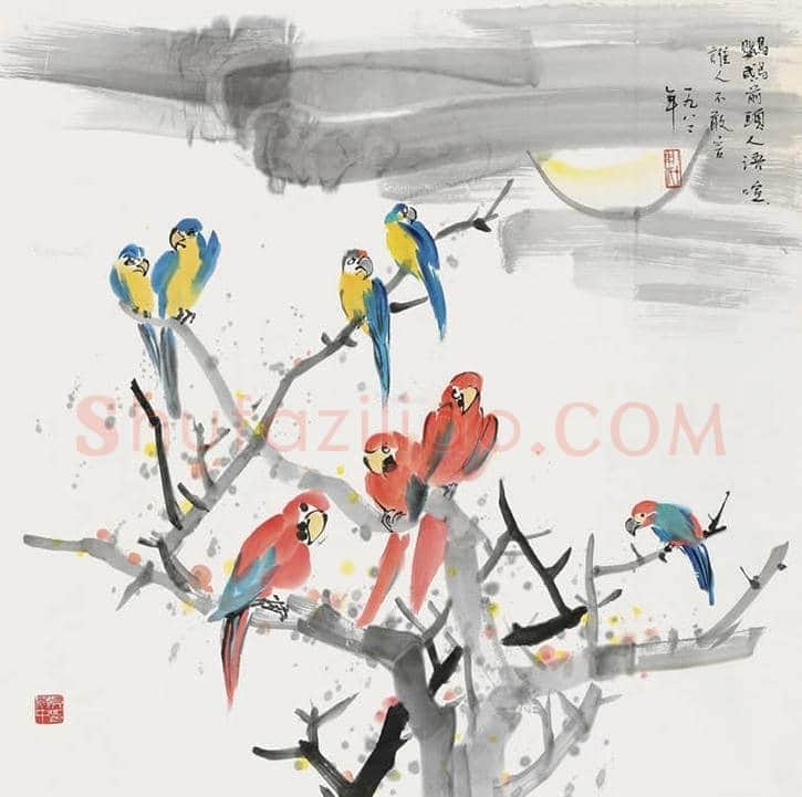 吴冠中画笔下的鹦鹉 | 书画百科