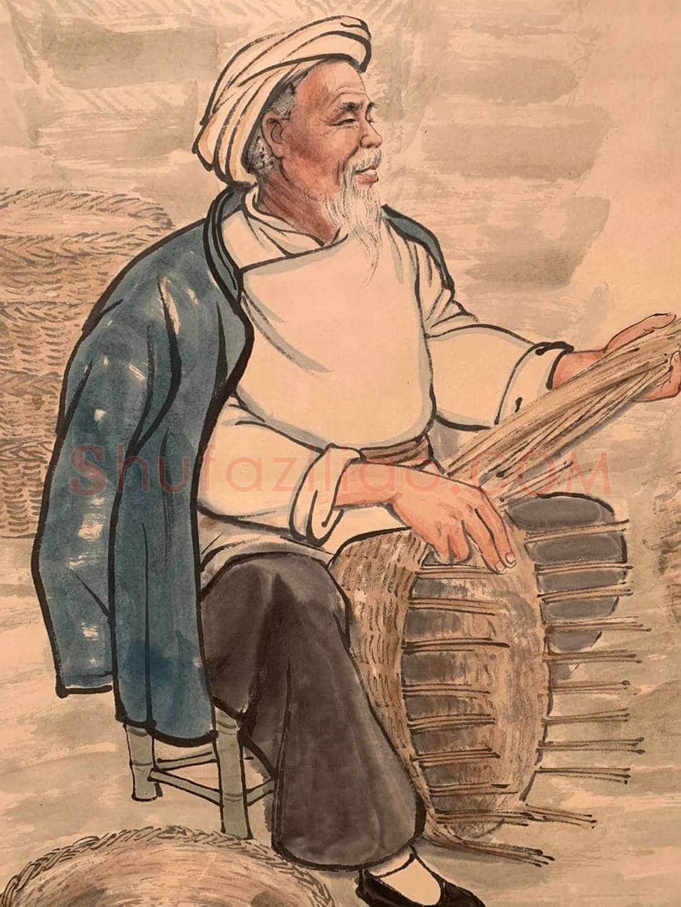 蒋兆和人物画《爷孙劳动图》，晚年代表作 | 国画作品