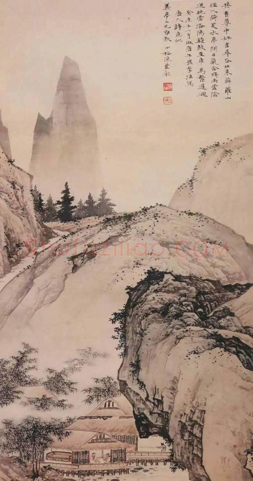 陈少梅山水作品《溪山读书图》,早期仿古精品力作! | 国画欣赏