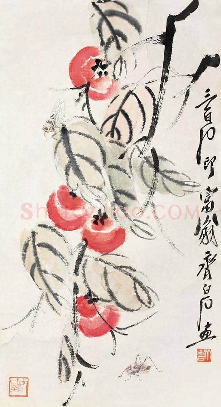 齐白石画笔下的柿子，事事如意 | 书画常识