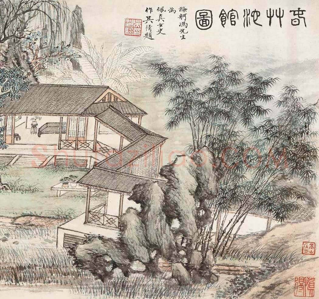 冯超然吴湖帆合作作品《春竹沁馆图》 图赏 | 传世国画作品