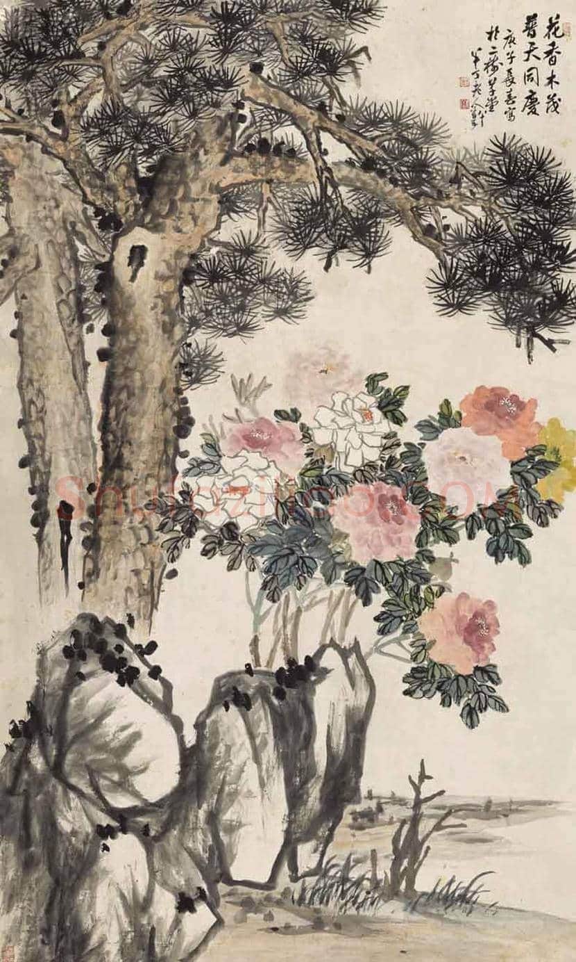陈半丁写意花卉作品《芙蓉花》,淡雅又大气! | 国画赏析