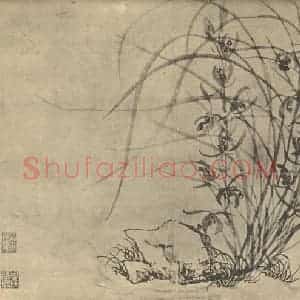 明代 周天球国画作品《兰石》摘自 南画大成 卷一