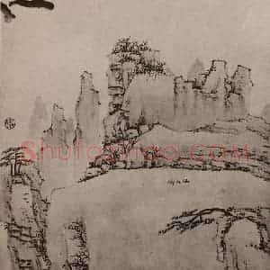 清代 弘仁国画作品《黄山山水册(十四)》摘自 南画大成 卷十三