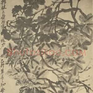清代 吴昌硕国画作品《芙蓉》摘自 南画大成 续集三