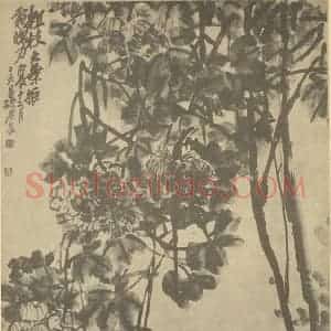 清代 吴昌硕国画作品《芙蓉》摘自 南画大成 续集三