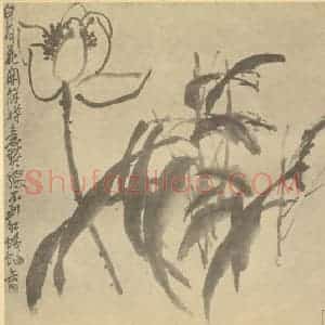清代 吴昌硕国画作品《荷花》摘自 南画大成 续集三