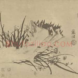 清代 汤燮国画作品《兰石》摘自 南画大成 卷二