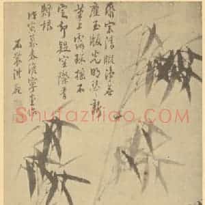 清代 洪范国画作品《竹石》摘自 南画大成 卷二