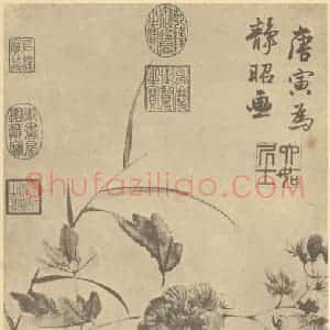明代 唐寅国画作品《临水芙蓉图》摘自 南画大成 卷四
