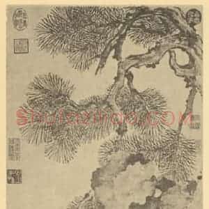 明代 陆治国画作品《松芝图》摘自 南画大成 卷五