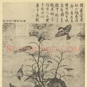 宋·辽代 黄居采国画作品《山鹧棘雀图》摘自 南画大成 卷六