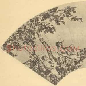 明代 唐寅国画作品《山水扇面图(五)》摘自 南画大成 卷八
