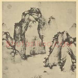 元代 盛懋国画作品《山水轴(六)》摘自 南画大成 卷九