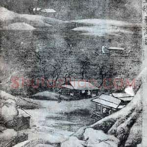 王维《王维水墨山水雪溪图》唐代书画作品图片赏析