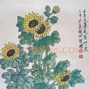徐悲鸿《花卉猫石图》国画作品高清图片赏析