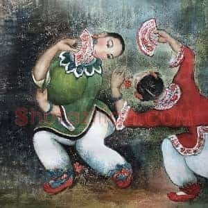 潘玉良《双人扇舞》国画作品高清图片赏析