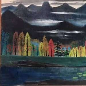 林风眠风景画《秋色山居图》国画作品高清图片赏析