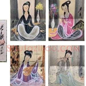 林风眠册页《八美图》国画作品高清图片赏析