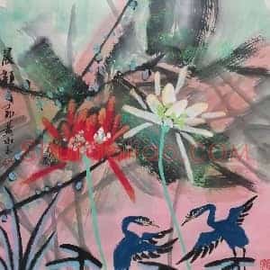 黄永玉重彩荷花《晨颜》国画作品高清图片赏析