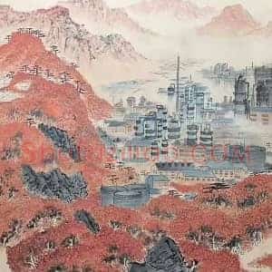 宋文治丈二巨作《南京石化》国画作品高清图片赏析