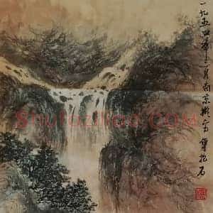 傅抱石山水画《观瀑图》国画作品高清图片赏析