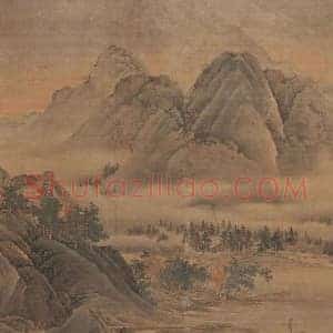 仇英国画作品《秋江待渡图》国画作品高清图片赏析