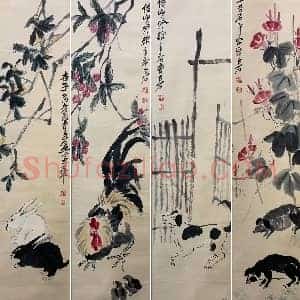 齐白石经典《动物四屏》国画作品高清图片赏析