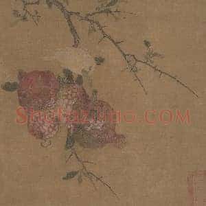 马麟《传马麟石榴蜡嘴图》宋代书画作品图片赏析