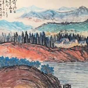 朱屺瞻山水画《寄兴在青山古木间》国画作品高清图片赏析