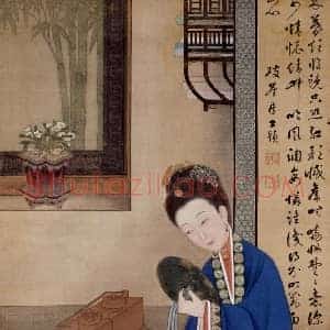 清人画胤禛妃行乐图轴 国画作品高清图片赏析