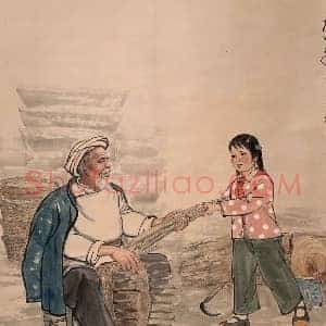蒋兆和人物画《爷孙劳动图》国画作品高清图片赏析