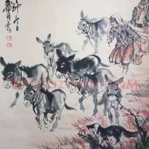 黄胄《赶驴图》国画作品高清图片赏析