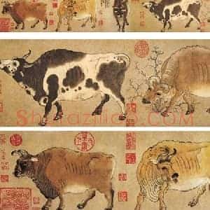 韩滉《韩滉五牛图最早纸上绘画》唐代书画作品图片赏析