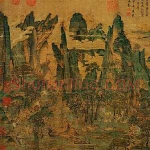 李昭道《李昭道明皇幸蜀图》唐代书画作品图片赏析