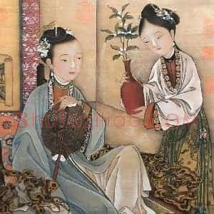 仇英《深闺瓶花图》国画作品高清图片赏析