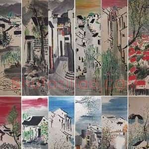 吴冠中《水乡十二条屏》国画作品高清图片赏析