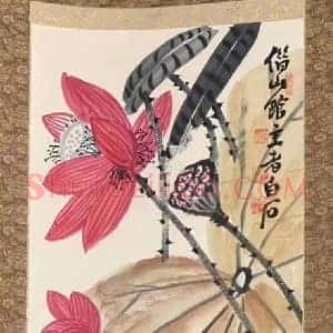 齐白石《红荷翠鸟图》国画作品高清图片赏析