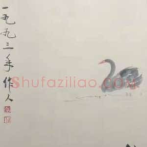 吴作人国画《黑天鹅》国画作品高清图片赏析