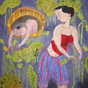 胡永凯重彩画作《采莲曲》国画作品高清图片赏析