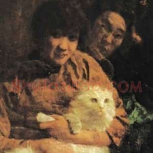 徐悲鸿《徐悲鸿抚猫人像》现代书画作品图片赏析