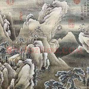文徵明《雪山行旅图》国画作品高清图片赏析